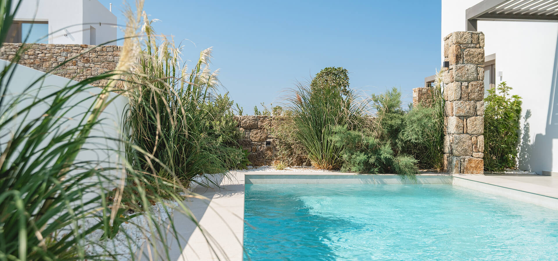 Private pool surrounded by Mediterranean plants